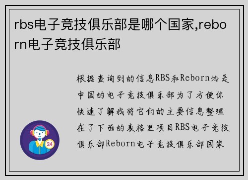 rbs电子竞技俱乐部是哪个国家,reborn电子竞技俱乐部